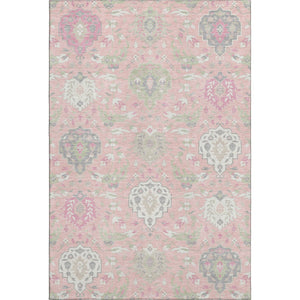 HomeRoots 8' X 10' Elegant Pink Gray Ivory Damask Washable Area Rug - Stain & UV Resistant, Perfect for Homes 680569