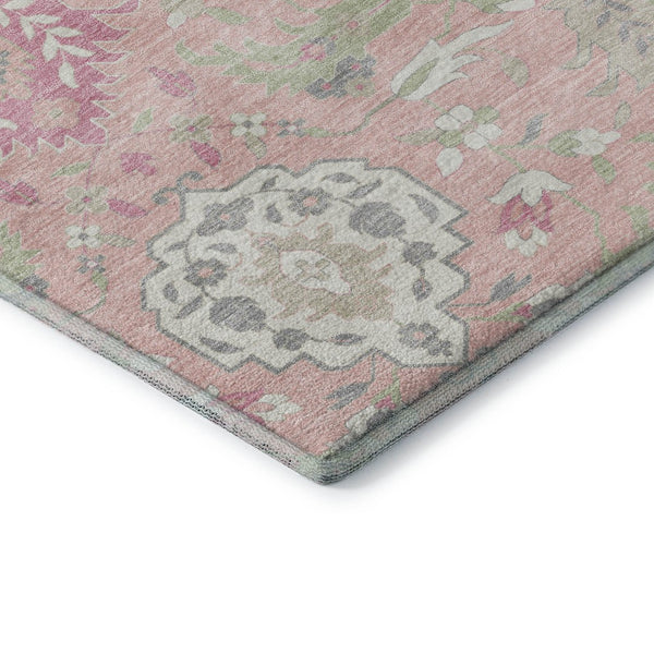 HomeRoots 8' X 10' Elegant Pink Gray Ivory Damask Washable Area Rug - Stain & UV Resistant, Perfect for Homes 680569