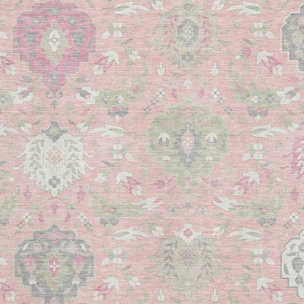 HomeRoots 8' X 10' Elegant Pink Gray Ivory Damask Washable Area Rug - Stain & UV Resistant, Perfect for Homes 680569