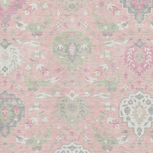 HomeRoots 10' X 14' Washable Damask Area Rug in Pink, Gray & Ivory - UV Protected for Busy Homes & Pets 680571