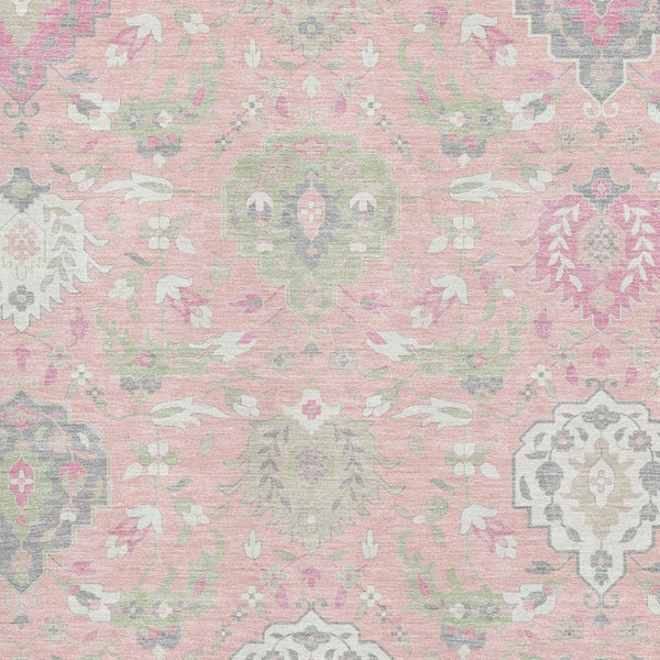 HomeRoots 10' X 14' Washable Damask Area Rug in Pink, Gray & Ivory - UV Protected for Busy Homes & Pets 680571