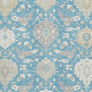 HomeRoots 8' X 10' Teal Gold Ivory Damask Washable Area Rug - Durable, Stylish, UV Protected for High-Traffic Homes 680581