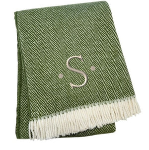 HomeRoots 55" Cozy Moss Green Herringbone Cotton Blend Throw Blanket with Tassels, Personalized Embroidery S 680590