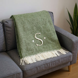 HomeRoots 55" Cozy Moss Green Herringbone Cotton Blend Throw Blanket with Tassels, Personalized Embroidery S 680590