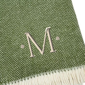 HomeRoots 55" Cozy Moss Green Herringbone Cotton Blend Throw Blanket with Tassels, Personalized Embroidery M 680591