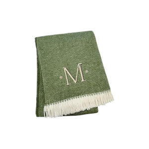 HomeRoots 55" Cozy Moss Green Herringbone Cotton Blend Throw Blanket with Tassels, Personalized Embroidery M 680591