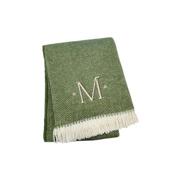 HomeRoots 55" Cozy Moss Green Herringbone Cotton Blend Throw Blanket with Tassels, Personalized Embroidery M 680591