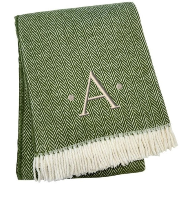 HomeRoots 55" Cozy Moss Green Herringbone Cotton Blend Throw Blanket with Tassels, Personalized Embroidery A 680592