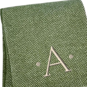 HomeRoots 55" Cozy Moss Green Herringbone Cotton Blend Throw Blanket with Tassels, Personalized Embroidery A 680592