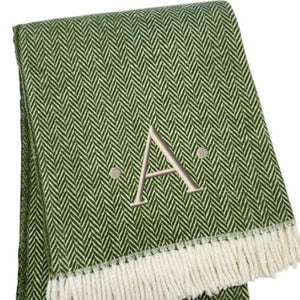 HomeRoots 55" Cozy Moss Green Herringbone Cotton Blend Throw Blanket with Tassels, Personalized Embroidery A 680592
