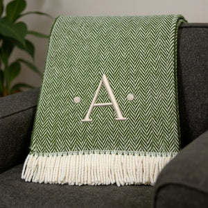 HomeRoots 55" Cozy Moss Green Herringbone Cotton Blend Throw Blanket with Tassels, Personalized Embroidery A 680592