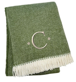 HomeRoots 55" Cozy Moss Green Herringbone Cotton Blend Throw Blanket with Tassels, Personalized Embroidery C 680593