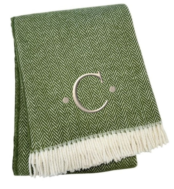 HomeRoots 55" Cozy Moss Green Herringbone Cotton Blend Throw Blanket with Tassels, Personalized Embroidery C 680593