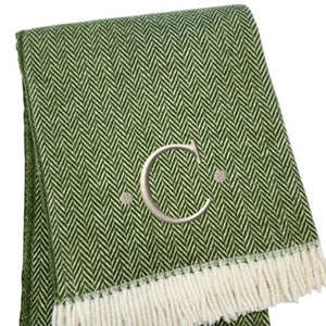 HomeRoots 55" Cozy Moss Green Herringbone Cotton Blend Throw Blanket with Tassels, Personalized Embroidery C 680593