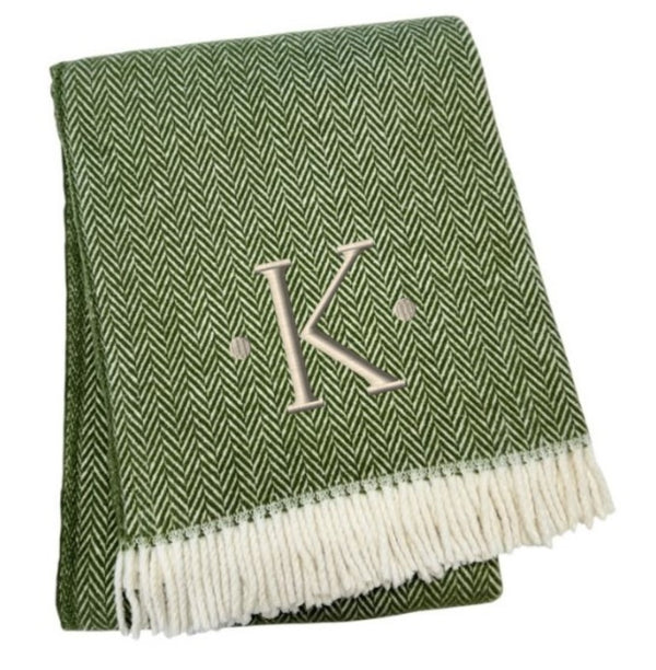HomeRoots 55" Cozy Moss Green Herringbone Cotton Blend Throw Blanket with Tassels, Personalized Embroidery K 680594