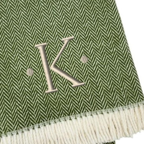 HomeRoots 55" Cozy Moss Green Herringbone Cotton Blend Throw Blanket with Tassels, Personalized Embroidery K 680594