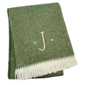 HomeRoots 55" Cozy Moss Green Herringbone Cotton Blend Throw Blanket with Tassels, Personalized Embroidery J 680595