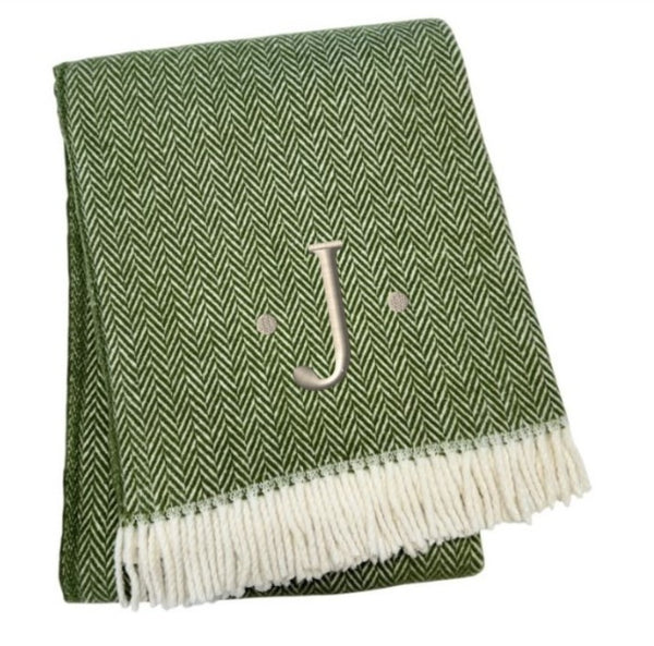 HomeRoots 55" Cozy Moss Green Herringbone Cotton Blend Throw Blanket with Tassels, Personalized Embroidery J 680595