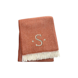 HomeRoots 55" Terra Cotta and White Herringbone Throw Blanket with Tassels, Embroidery, and Cozy Style S 680596