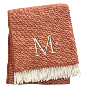 HomeRoots 55" Terra Cotta and White Herringbone Throw Blanket with Tassels, Embroidery, and Cozy Style M 680597
