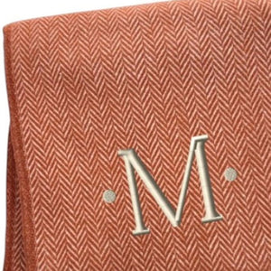 HomeRoots 55" Terra Cotta and White Herringbone Throw Blanket with Tassels, Embroidery, and Cozy Style M 680597