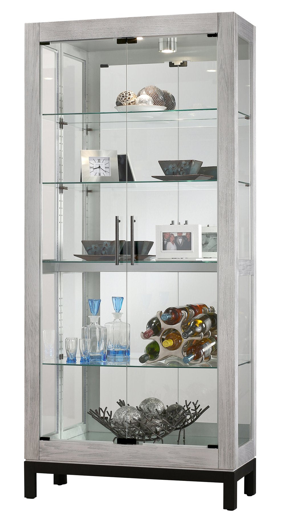 Hekman Furniture 680599 Quinn Ii Curio Cabinet - Elegant Distressed Finish With Interior Lighting & Adjustable Shelves Burnished Silver Quinn Ii Curio Cabinet 680599