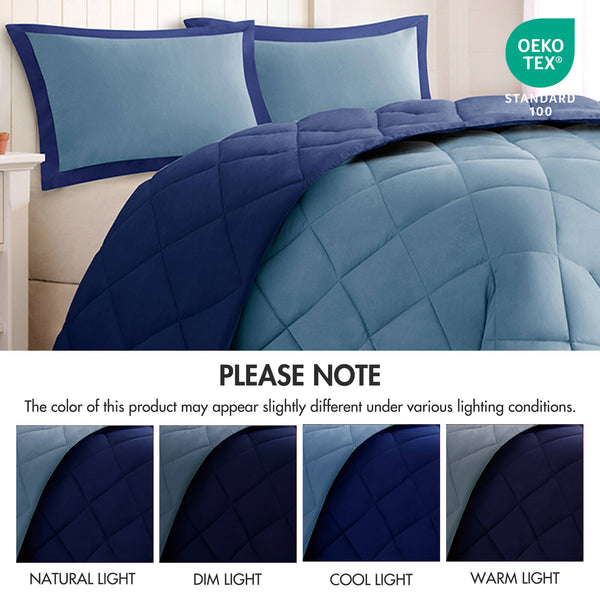 JLA Home Madison Park Essentials - 3M Ultra-Soft Quilted Reversible Comforter Set with Scotchgard Stain Defense and Antimicrobial Finish Navy/Light Blue BASI10-0198