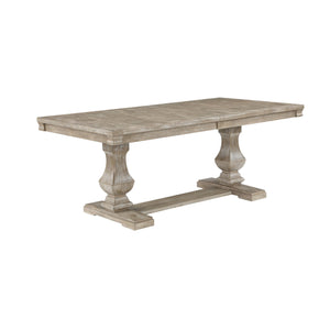 English Elm Traditional Southlake Dining Table with 18" Extension Leaf, Brownish-Gray Wire-Brushed Oak Veneer, Double Pedestal Base B011S01478