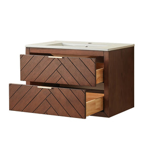 English Elm 30" Tiered Wall Mounted Floating Single Vanity with Ceramic Sink, Plywood Durable Design & Storage Space W1826P343433
