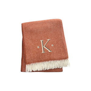 HomeRoots 55" Terra Cotta and White Herringbone Throw Blanket with Tassels, Embroidery, and Cozy Style K 680600