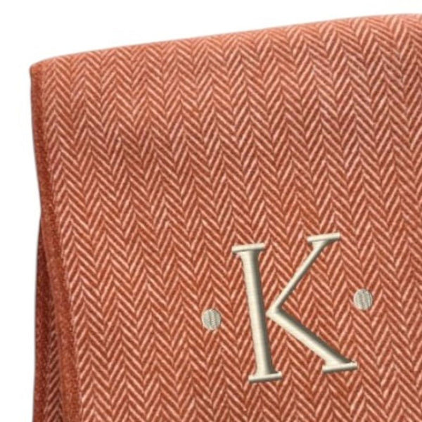 HomeRoots 55" Terra Cotta and White Herringbone Throw Blanket with Tassels, Embroidery, and Cozy Style K 680600
