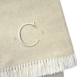 HomeRoots 55" Luxurious Herringbone Cotton Blend Throw Blanket with Personalized Initial and Tassel Trim C 680605