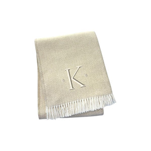 HomeRoots 55" Luxurious Herringbone Cotton Blend Throw Blanket with Personalized Initial and Tassel Trim K 680606