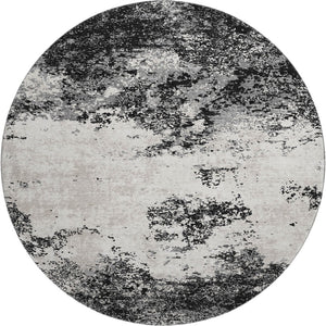 HomeRoots 8' Abstract Round Rug in Black, Gray & Silver - Washable, UV Protected, Stylish & Durable Design 680612