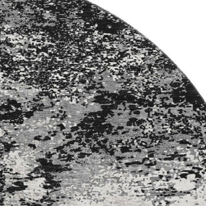 HomeRoots 8' Abstract Round Rug in Black, Gray & Silver - Washable, UV Protected, Stylish & Durable Design 680612