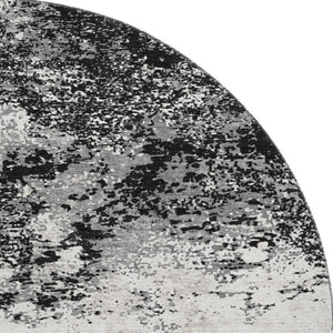 HomeRoots 8' Abstract Round Rug in Black, Gray & Silver - Washable, UV Protected, Stylish & Durable Design 680612
