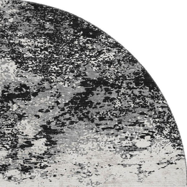 HomeRoots 8' Abstract Round Rug in Black, Gray & Silver - Washable, UV Protected, Stylish & Durable Design 680612