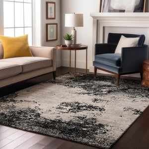 HomeRoots 9' X 12' Black Gray Silver Abstract Washable Area Rug - Stylish, Durable, Pet-Friendly & UV-Protected 680614