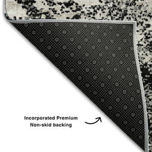 HomeRoots 9' X 12' Black Gray Silver Abstract Washable Area Rug - Stylish, Durable, Pet-Friendly & UV-Protected 680614