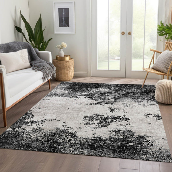 HomeRoots 9' X 12' Black Gray Silver Abstract Washable Area Rug - Stylish, Durable, Pet-Friendly & UV-Protected 680614