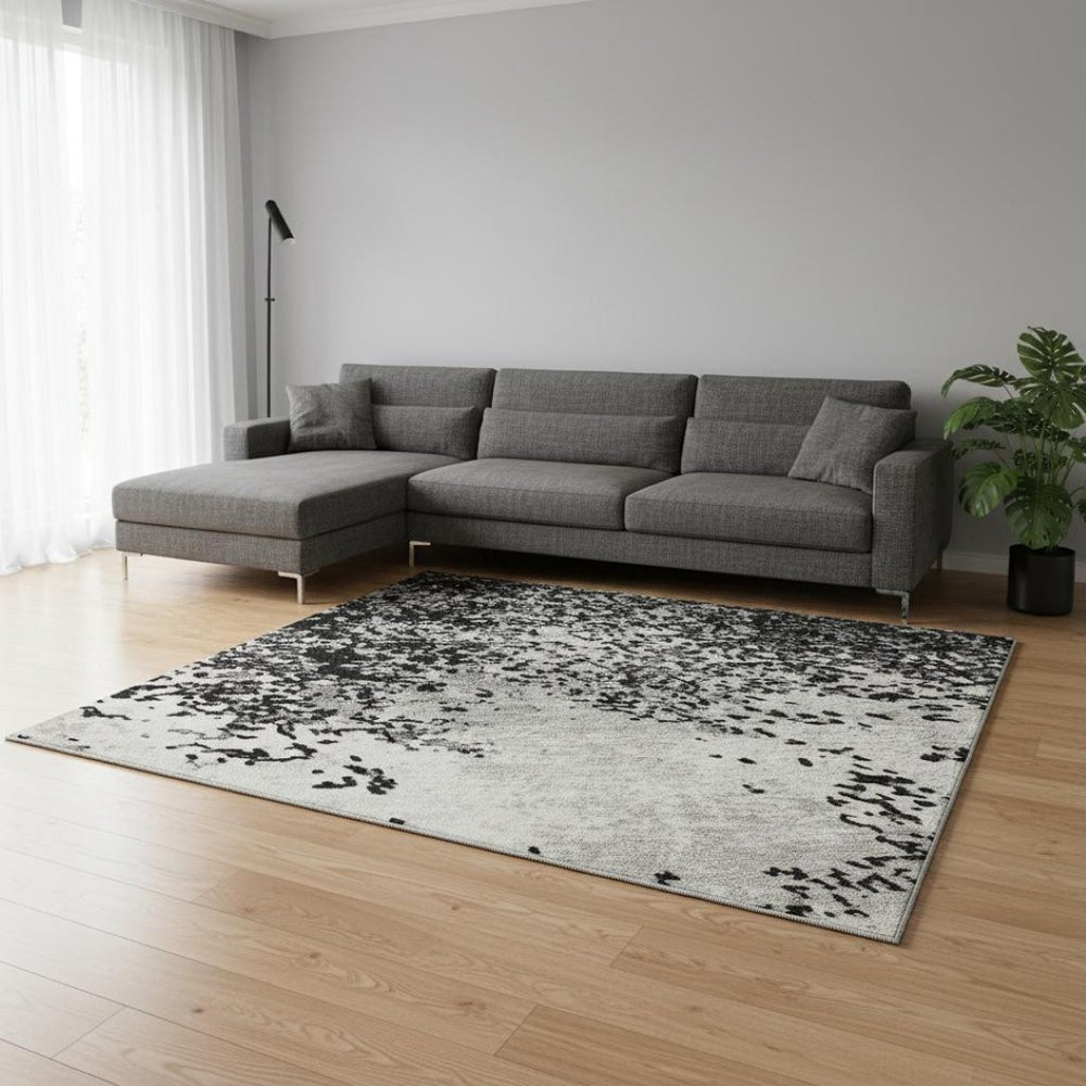 HomeRoots 10' Modern Abstract Washable Area Rug in Black, Gray & Silver - UV Protected for High-Traffic Spaces 680615