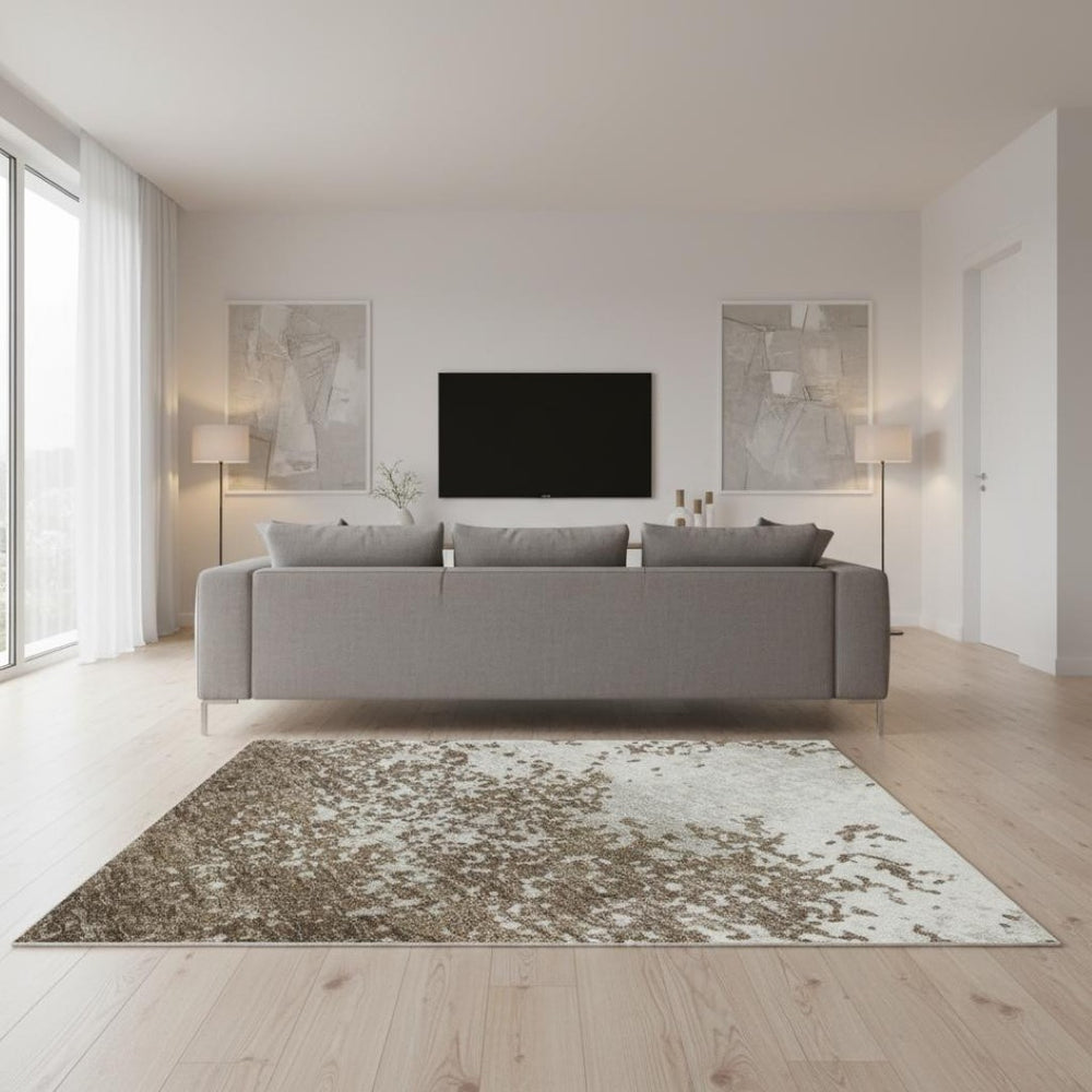 HomeRoots 5' X 8' Brown and Beige Abstract Area Rug – Washable, UV Protected, Durable, Stylish for All Spaces 680617
