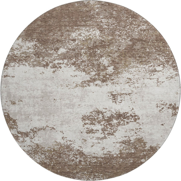 HomeRoots 8' Brown and Beige Abstract Washable Round Rug - Durable, Stylish, Stain-Resistant, UV Protected Design 680618