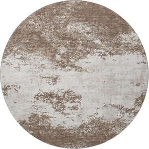 HomeRoots 8' Brown and Beige Abstract Washable Round Rug - Durable, Stylish, Stain-Resistant, UV Protected Design 680618