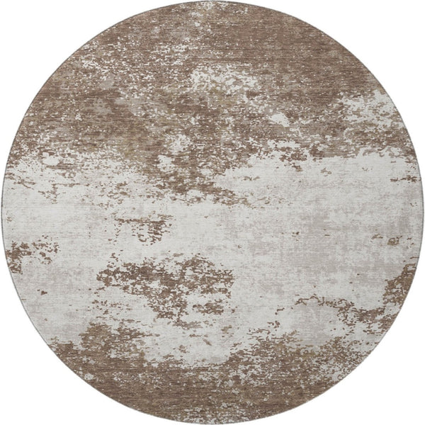 HomeRoots 8' Brown and Beige Abstract Washable Round Rug - Durable, Stylish, Stain-Resistant, UV Protected Design 680618
