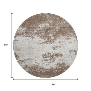 HomeRoots 8' Brown and Beige Abstract Washable Round Rug - Durable, Stylish, Stain-Resistant, UV Protected Design 680618