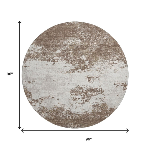 HomeRoots 8' Brown and Beige Abstract Washable Round Rug - Durable, Stylish, Stain-Resistant, UV Protected Design 680618