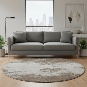 HomeRoots 8' Brown and Beige Abstract Washable Round Rug - Durable, Stylish, Stain-Resistant, UV Protected Design 680618