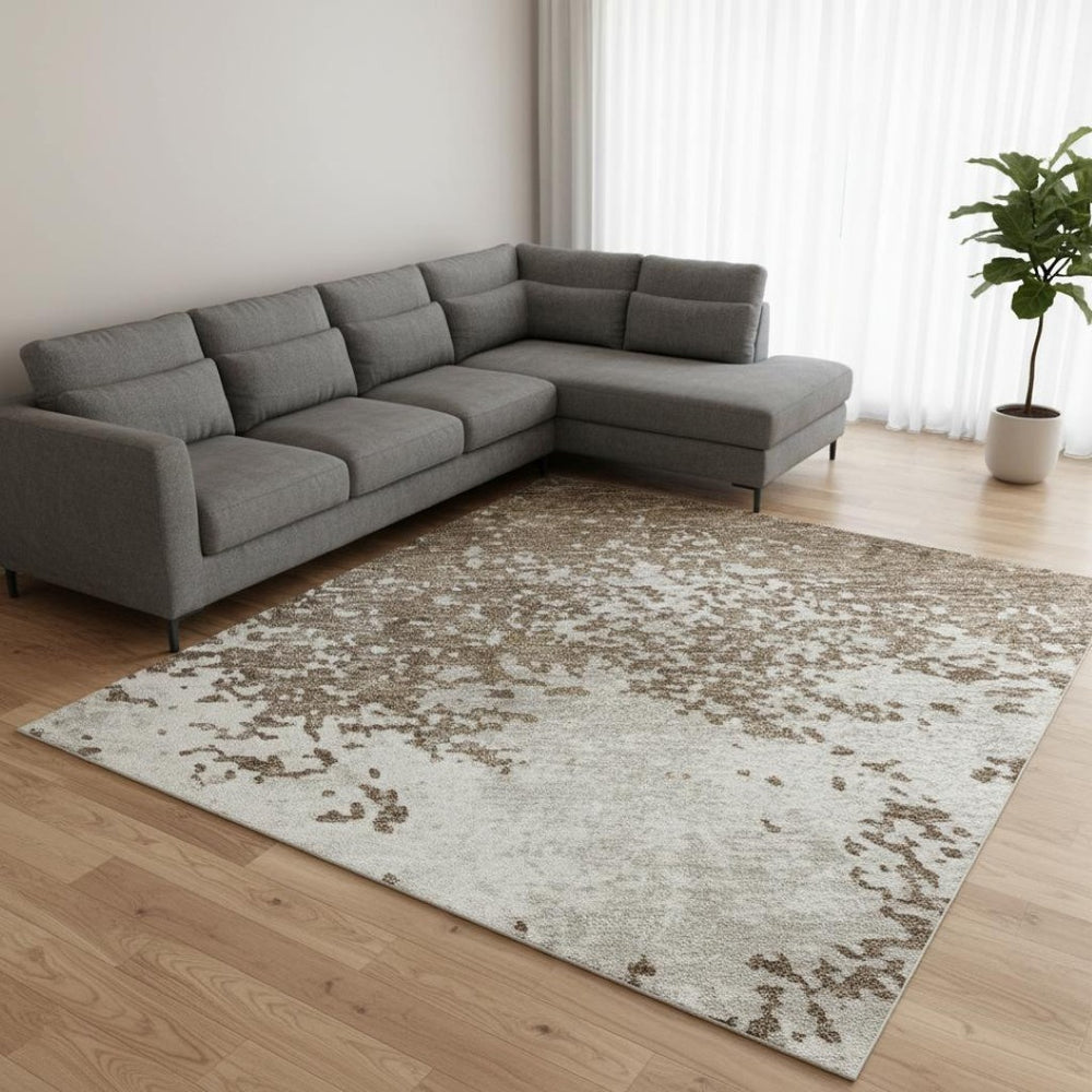 HomeRoots 8' X 10' Brown & Beige Abstract Washable Area Rug - Stain Resistant, UV Protected, Modern Design 680619