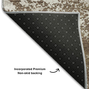 HomeRoots 8' X 10' Brown & Beige Abstract Washable Area Rug - Stain Resistant, UV Protected, Modern Design 680619